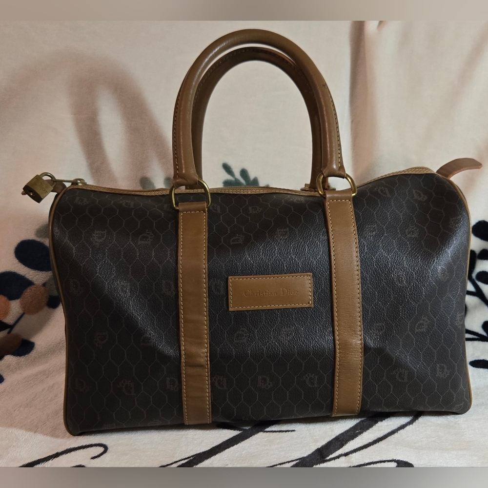 💯 Authentic Christian Dior Honeycomb Canvas and Leather Boston Bag